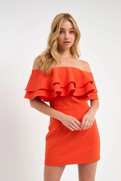 Endless Rose Ruffled Off Shoulder Mini Dress In Orange
