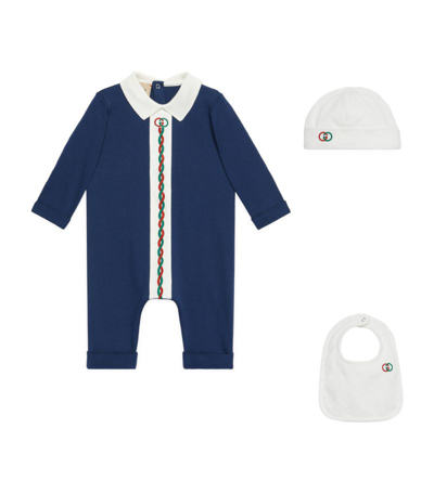 Gucci Babies' Kids Interlocking G Playsuit, Hat And Bib Set (0-24 Months)