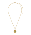 AZLEE YELLOW GOLD, DIAMOND AND EMERALD SMALL GREEK COIN NECKLACE