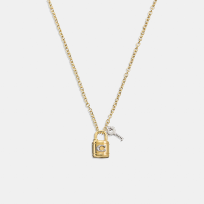 Coach Outlet Signature Padlock And Key Necklace In Silver