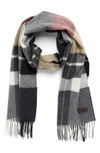 Hickey Freeman Plaid Print Cashmere Scarf In Bord/ Camel