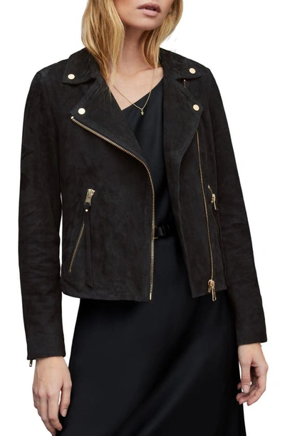 Allsaints Dalby Suede Biker Jacket In Black