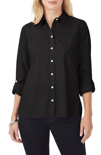 Foxcroft Cole Roll Sleeve Button-up Shirt In Black