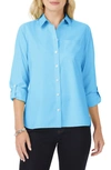 Foxcroft Cole Roll Sleeve Button-up Shirt In Baltic Blue