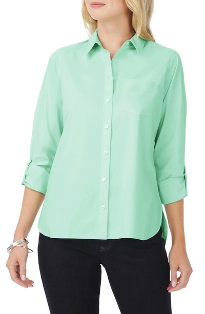 Foxcroft Cole Roll Sleeve Button-up Shirt In Sea Mist