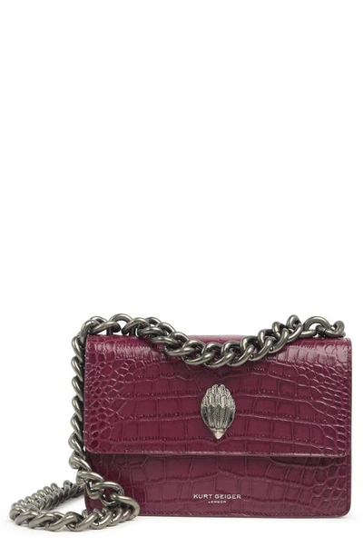 Kurt Geiger Shoreditch Croc Embossed Leather Crossbody Bag In Open Red