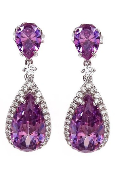 Savvy Cie Jewels Gemstone Double Drop Earrings In Purple