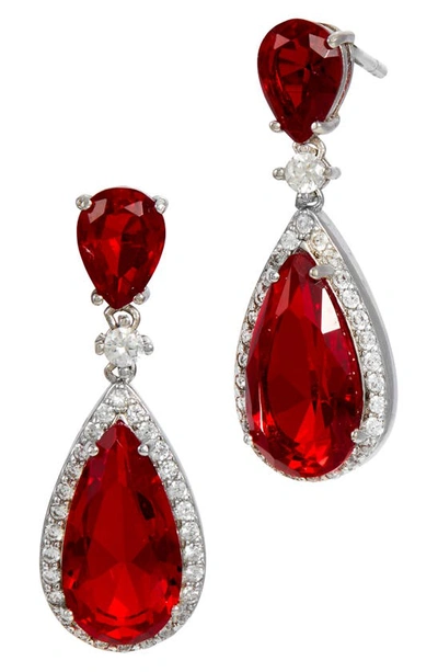 Savvy Cie Jewels Gemstone Double Drop Earrings In Red