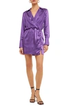 Endless Rose Long Sleeve Satin Minidress In Purple