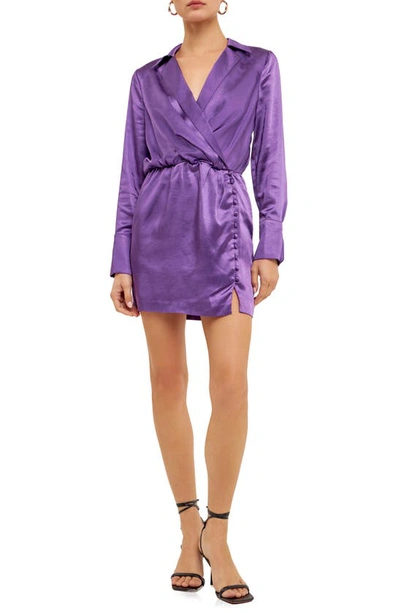 Endless Rose Long Sleeve Satin Minidress In Purple