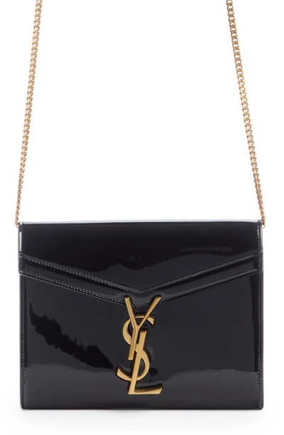 Saint Laurent Cassandra Patent Leather Wallet On A Chain In Nero