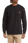 Carhartt Embroidered Long Sleeve Organic Cotton Pocket T-shirt In Black