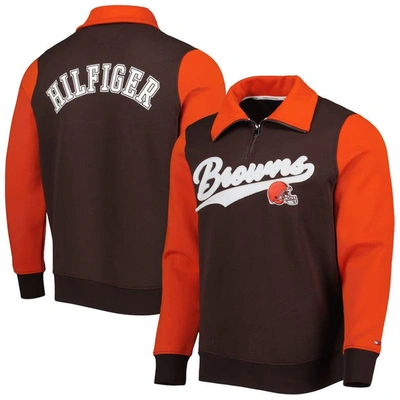 Tommy Hilfiger Brown/orange Cleveland Browns Aiden Quarter-zip Sweatshirt In Brown,orange