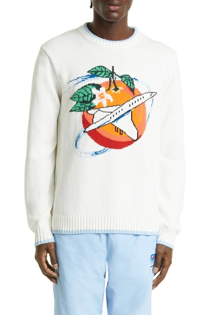 Casablanca Orbite Autour De L'orange Intarsia Cotton Sweater In White