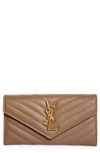 Saint Laurent Monogramme Logo Leather Flap Wallet In Taupe