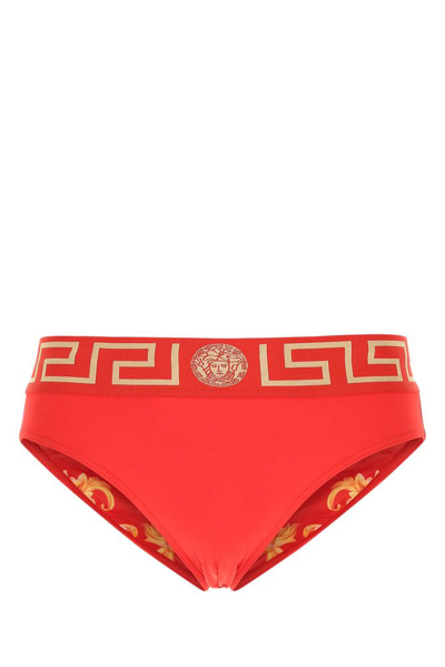 Versace Greca Border Swim Briefs In Red