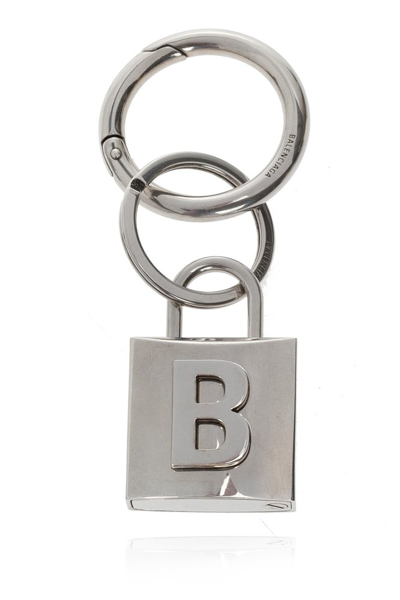 Balenciaga Padlock Keyring In Silver