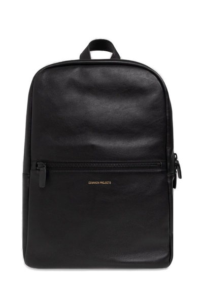 Common Projects Logo Embossed Zipped Backpack In Black