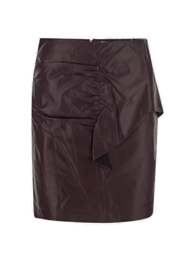 Iro Hita Ruched Leather Mini Skirt In Brown
