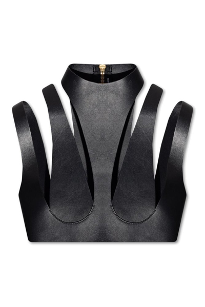 Balmain Cut-out Leather Crop Top In New