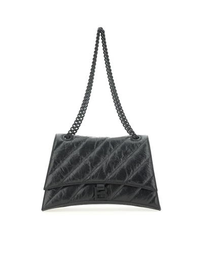 Balenciaga Crush Medium Quilted Shoulder Bag In Black