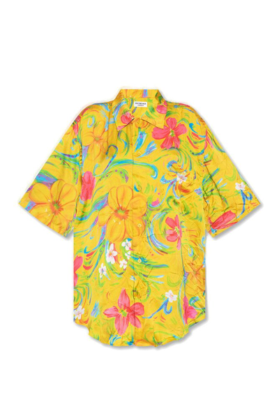 Balenciaga Floral-print Crinkled-twill Shirt In Yellow