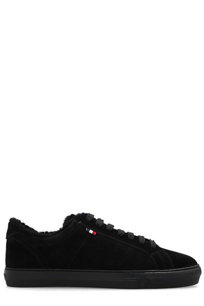 Moncler New Monaco Shearling-lined Suede Sneakers In Black