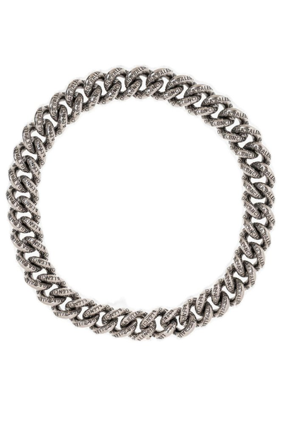 Balenciaga Engraved Logo Chain Necklace In Silver