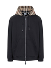 BURBERRY BURBERRY CHECK DETAILED ZIPPED DRAWSTRING HOODIE