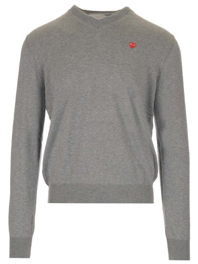 Comme Des Garçons Play Heart Patch Knitted Jumper In Grey