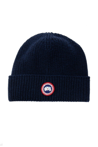 Canada Goose Logo Patch Knitted Beanie In Navy