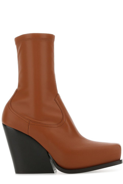 Stella Mccartney Cowboy Faux-leather Wedge Ankle Boots In Brown