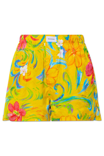 Balenciaga Floral-print Pyjama Shorts In Yellow