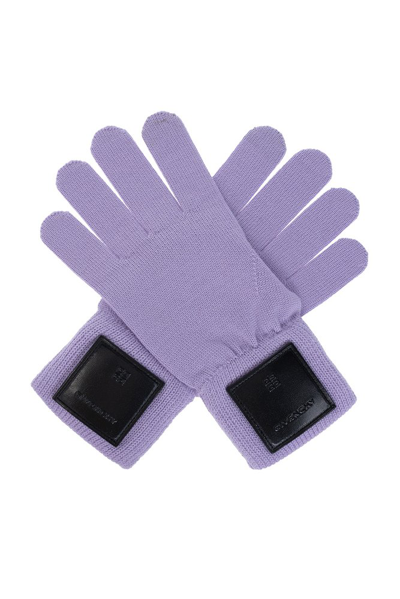 Givenchy Logo Patch Gloves In Purple