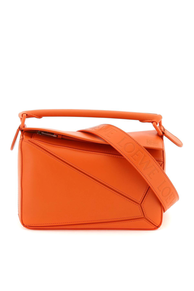 Loewe Small Puzzle Leather Top Handle Bag In Orange