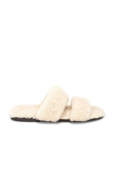 Saint Laurent Shearling Flat Mules In Naturale