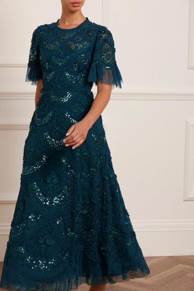 Needle & Thread Sequin-embellished Carmen Gown In Green