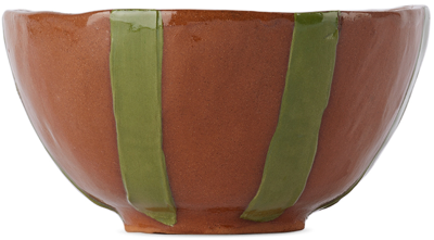 Harlie Brown Studio Terracotta & Green Stripe Delight Cereal & Dessert Bowl In Green /terracotta