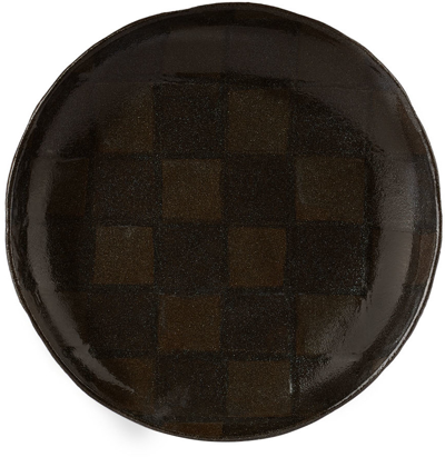 Harlie Brown Studio Ssense Exclusive Black Glitter Check Pasta Bowl In Black Glitter/ Black