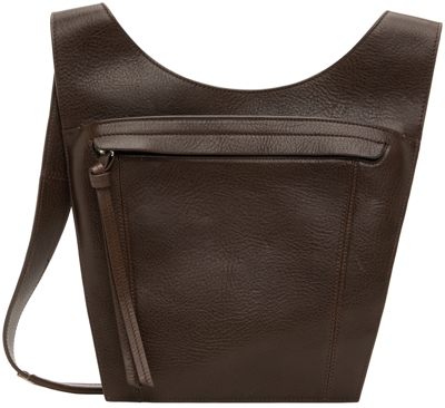 Lemaire Pocket Leather Shoulder Bag In Dark Brown