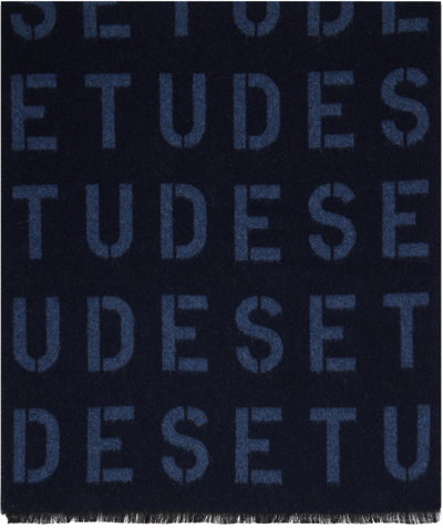 Etudes Studio Stencil Logo Knit Scarf In Navy