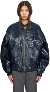 THE FRANKIE SHOP NAVY HANE FAUX-LEATHER BOMBER JACKET