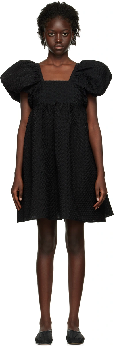 Cecilie Bahnsen Bandeau Mini Dress With Puff Sleeves And Bow Tied Back In Black