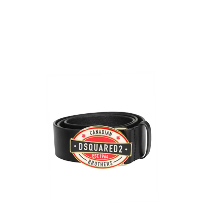 Dsquared2 D2 Canadian Brothers Plaque Belt In Black
