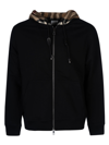 Burberry Poulter Check Hood Cotton Zip Hoodie In Black