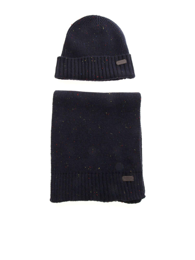 Barbour Carlton Beanie & Scarf Set In Navy