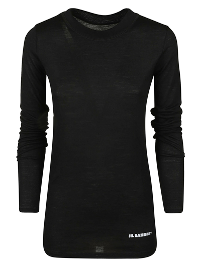 Jil Sander Logo Print Slim Fit Long-sleeved Top In Nero