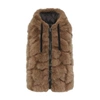Brunello Cucinelli Faux Fur Hooded Vest W/ Monili Trim In Brown