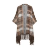 Brunello Cucinelli Fringed Checked Brushed Knitted Poncho In Camel