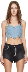 Area Crystal-embellished Denim Crop Top In Light Blue